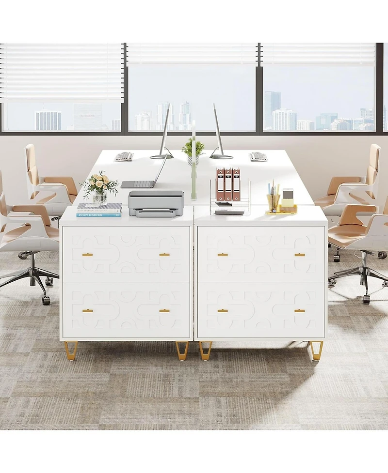 Tribesigns 2-Drawer Lateral File Cabinet, Modern White Filing Cabinet, Large Storage Filing Cabinet Printer Stand for Home Office, White and Gold