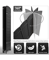 Sorbus 4 Panel Room Divider Panel, 6 ft. Tall Extra Wide Double Hinged Panels - Folding Privacy Screens Gray Line
