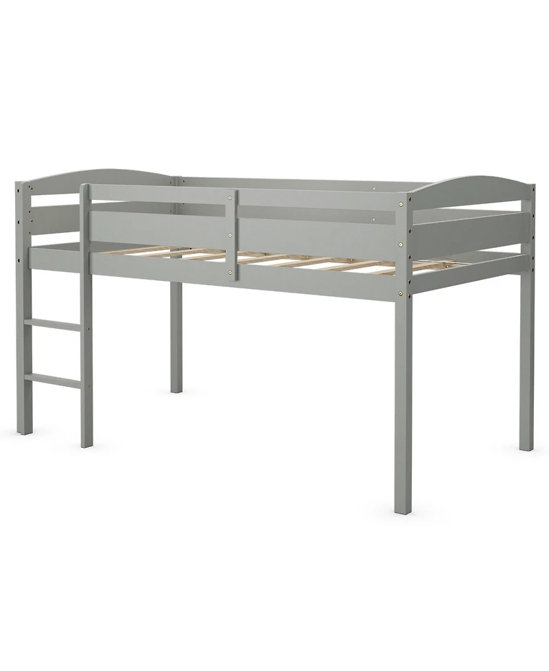 Gymax Twin Loft Bed Wooden Slats Support Frame w/ Ladder & Guardrails Espresso