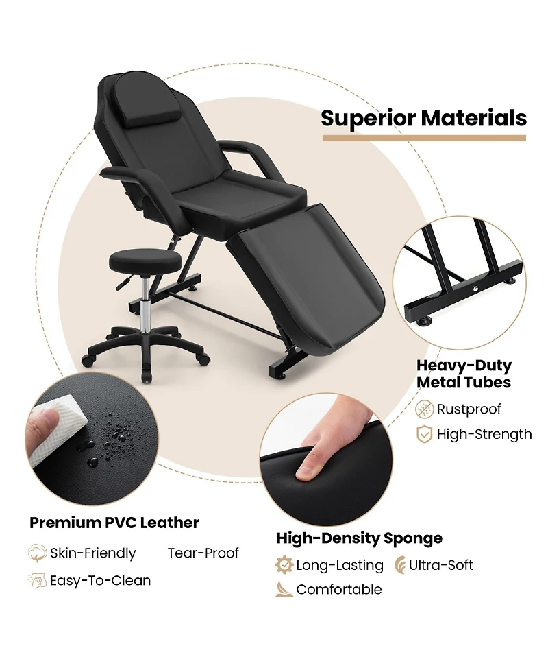 Givimo 73 Inch Facial Chair Set with Removable Headrest Detachable Armrests and Towel Rack-Black