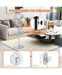 Vebreda 16 Inch Pedestal Standing Fan Oscillating Pedestal Fan with 3 Speeds and Adjustable Height-Silver