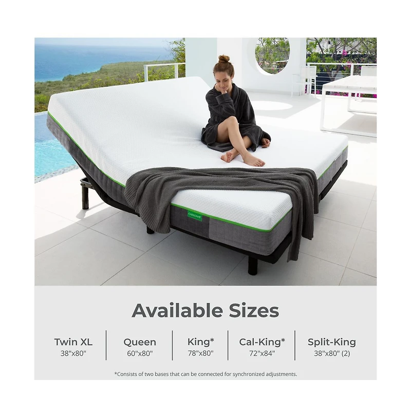 Cariloha Classic Adjustable Mattress Base | Split King | 6", 9", 12" | Viscose Material | Adjustable Height, Quiet Motor, Wireless Remote