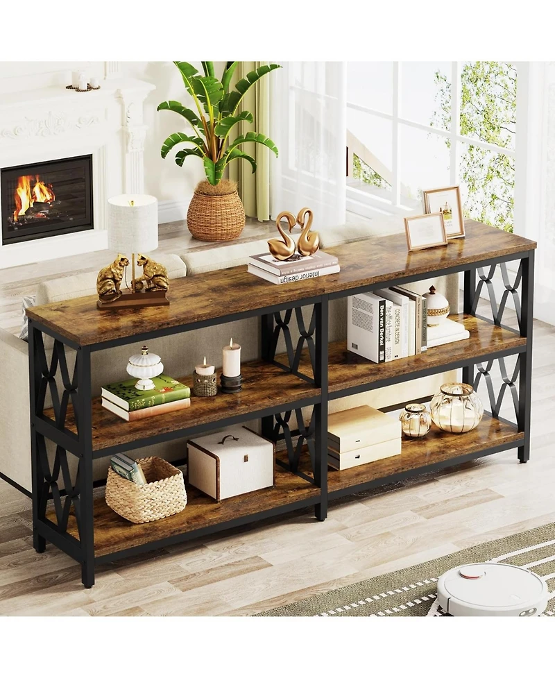 Tribesigns 70.9" Long Console Table with Storage Shelves, Industrial 3-Tier Sofa Table for Living Room, Foyer Table Entryway Table for Hallway, Front