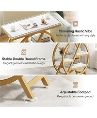 Tribesigns End Table for Living Room, 3-Tier Faux Marble Side Table with Storage, Wood Narrow Sofa Side Table with Geometric Metal Frame, Modern Night