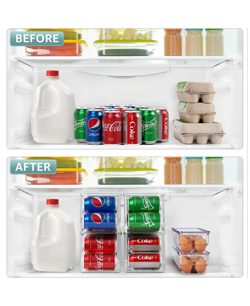 Sorbus Can & Egg Holder Set - 4 Stackable Can Dispenser Holds 12 Cans Each & 2 Egg Holders with Lid holds 14 eggs for Fridge, Pantry, Bpa-Free