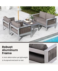 Costway 4 Pcs Aluminum Patio Furniture Set with Thick Cushions & Tempered Glass Tabletop