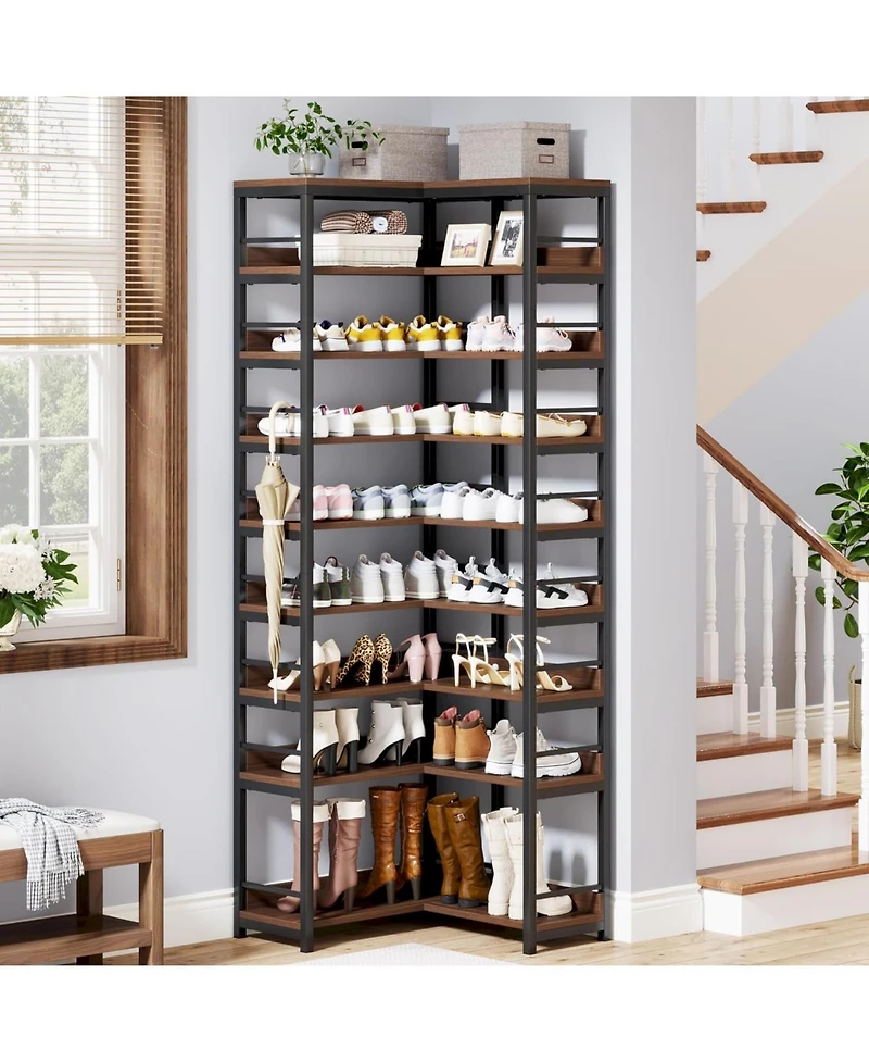 Tribesigns 9 Tiers Corner Shoe Rack, Tall Vertical Shoe Rack Organizer, Free Standing Large Shoe Storage Shelf for Entryway Hallway Closet, Space Savi