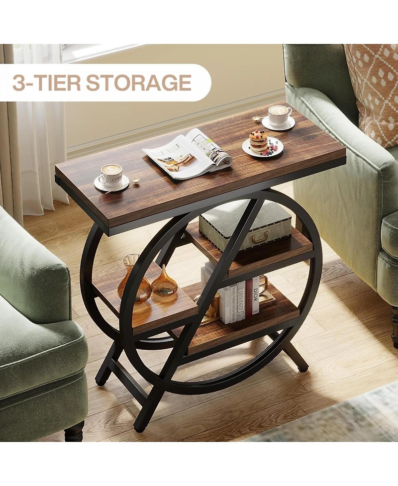 Tribesigns End Table Set of 2, 3-Tier Narrow Sofa Side Table with Storage for Living Room, Wood End Table with Geometric Metal Frame, Industrial Night