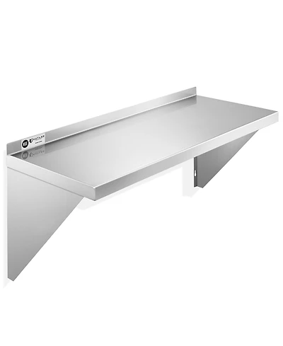 Kutler 18" x 36" Stainless Steel Shelf, Nsf Commercial Wall Mount Shelving w/ Backsplash, Floating Metal Mounted Shelves for Restaurant, Kit