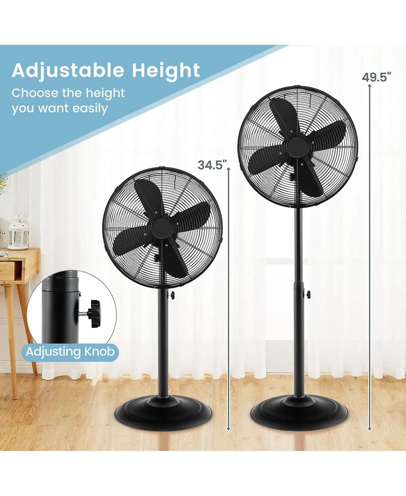 16" Standing Pedestal Fan with 3 Speed Settings Carrying Handle Aluminum Blades