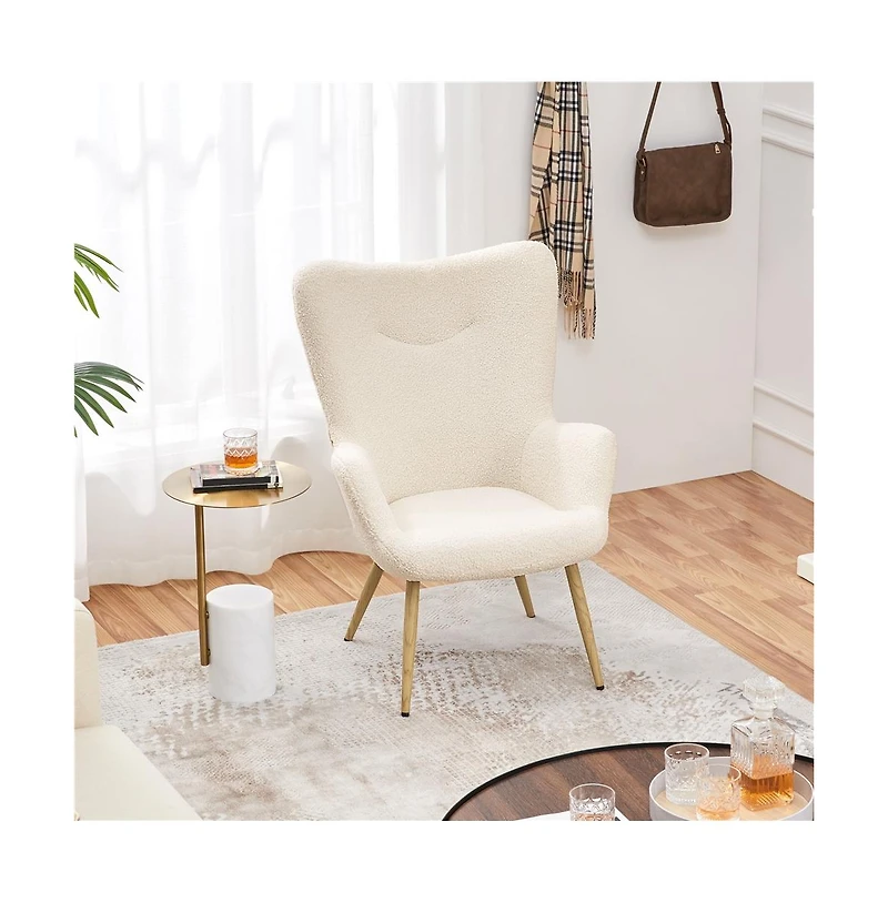Yaheetech Boucle Accent Chair with Wood-tone Metal Legs