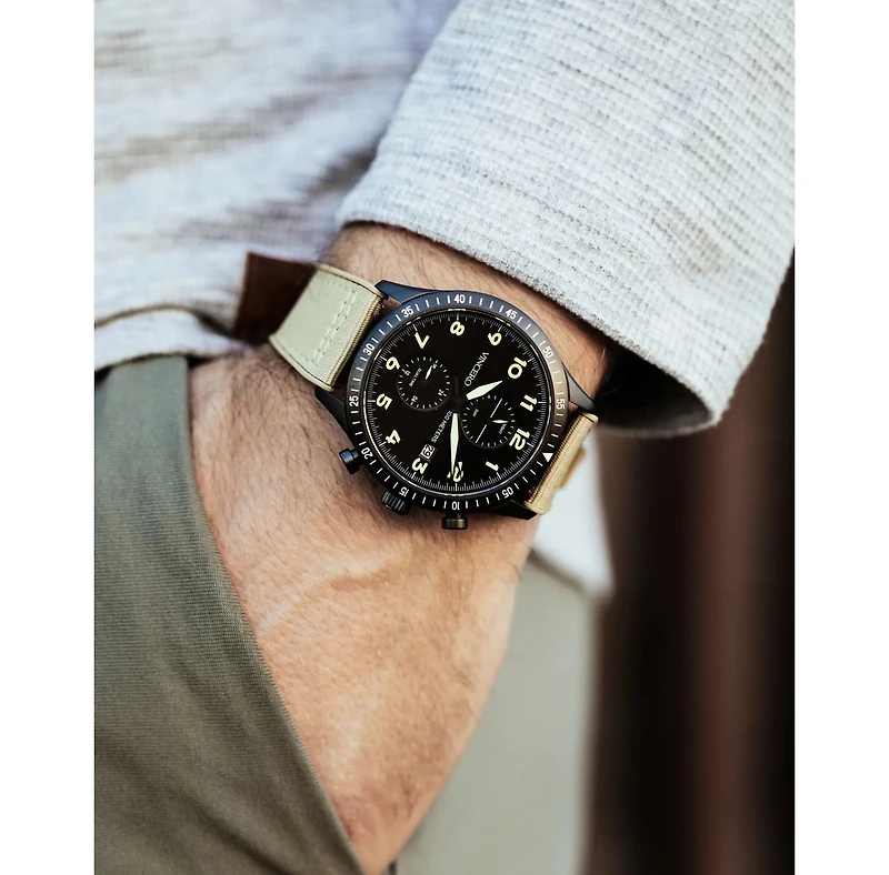 Vincero Graphite The Altitude Pilot Watch with Dual Time Zone & Nylon Strap