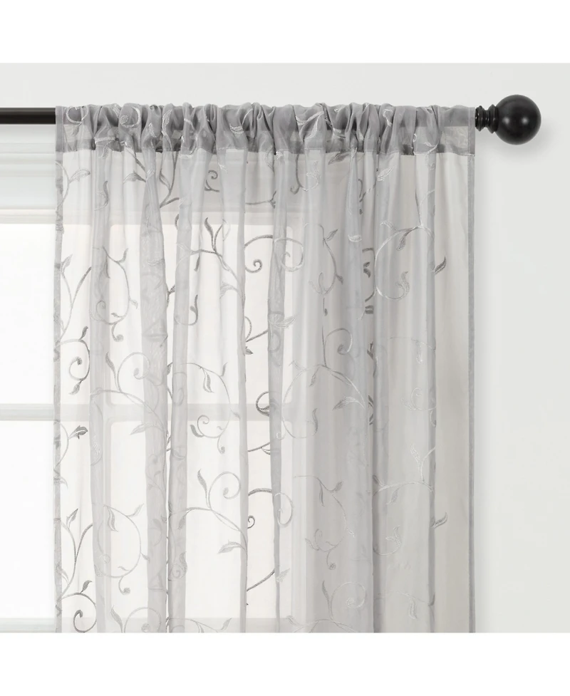 Chanasya Premium Embroidered Swirl Vine Curtains - Sheer for Living Room, Bedroom, Kitchen 52" x 108" Sage, 2 Panels