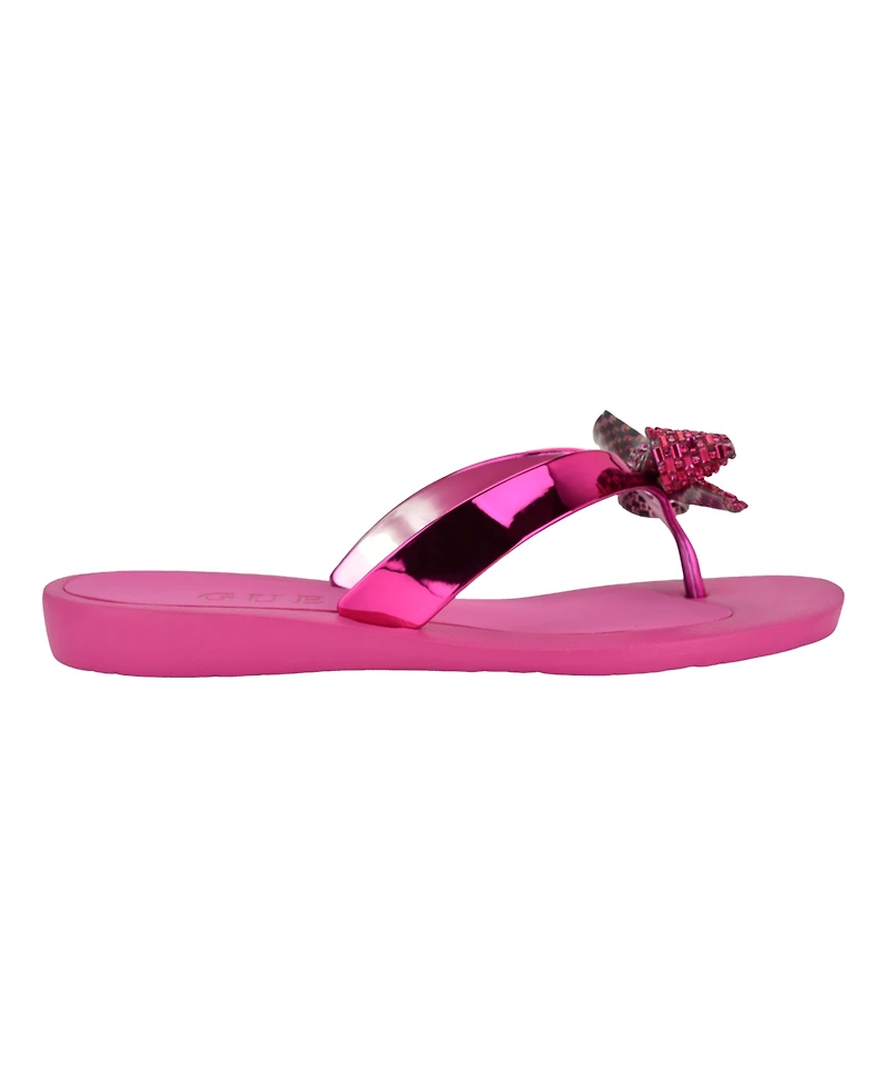 Guess Women's Tata Eva Sparkle Bow Flip Flop Sandals