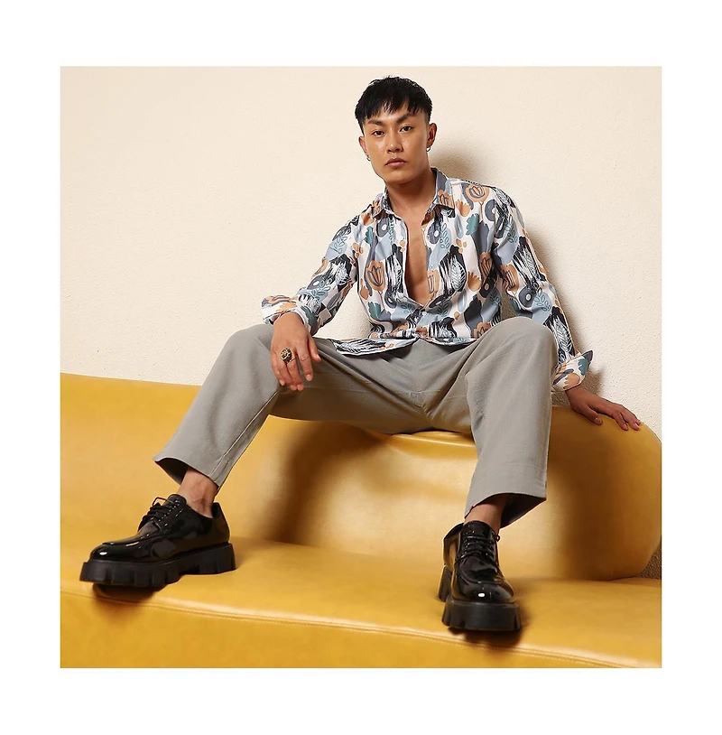 Men's Prussian Blue & Sienna Brown Foliage Strokes Shirt