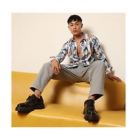 Men's Prussian Blue & Sienna Brown Foliage Strokes Shirt