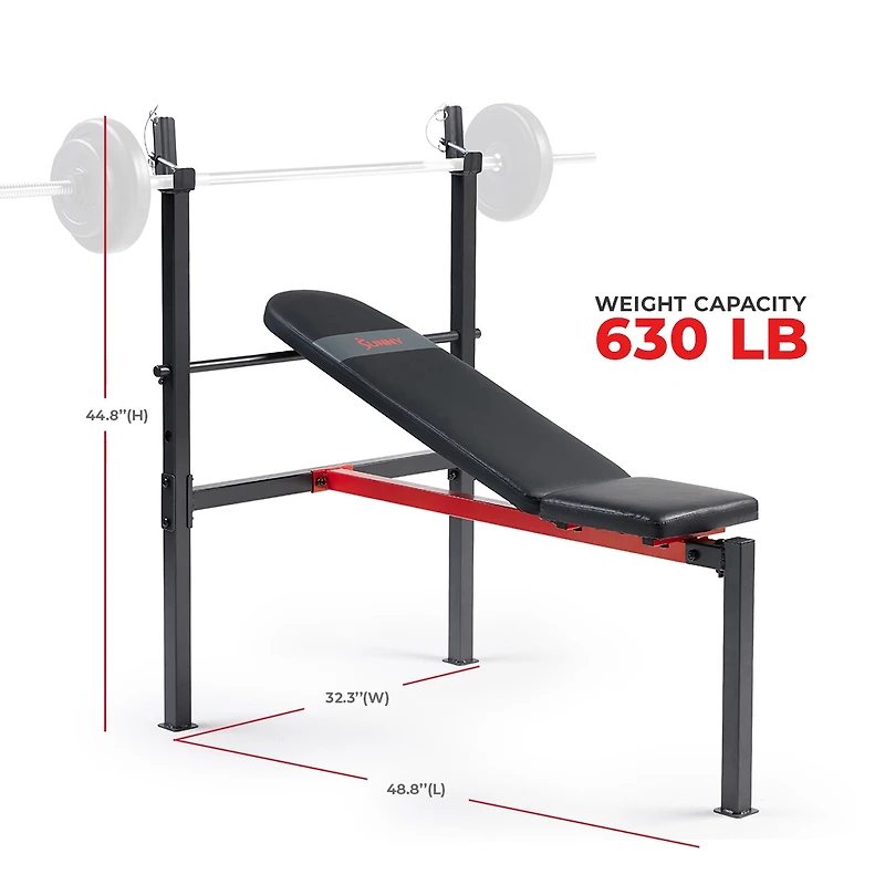 Sunny Health & Fitness Adjustable Standard Incline Weight Bench, Bench Press with Barbell Rack
