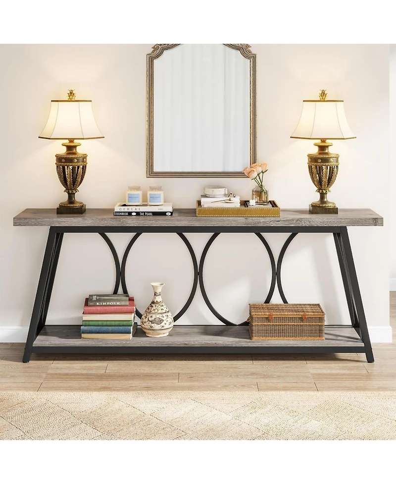 Tribesigns 70.9 inch Extra Long Console Table, Industrial Sofa Table Behind Couch with 2 Tier Storage Shelf, Narrow Entryway Hallway Accent