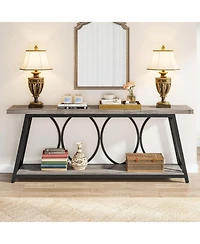 Tribesigns 70.9 inch Extra Long Console Table, Industrial Sofa Table Behind Couch with 2 Tier Storage Shelf, Narrow Entryway Hallway Accent