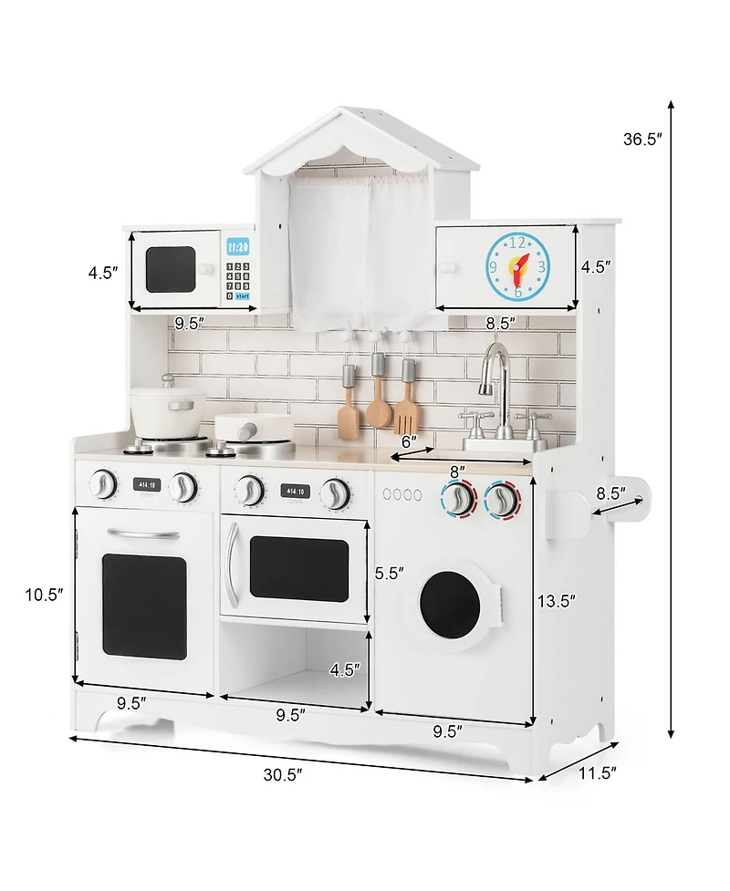 Gymax Kids Play Kitchen Wooden Cooking Pretend Playset Cookware Toddler Gift