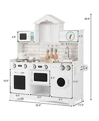 Gymax Kids Play Kitchen Wooden Cooking Pretend Playset Cookware Toddler Gift