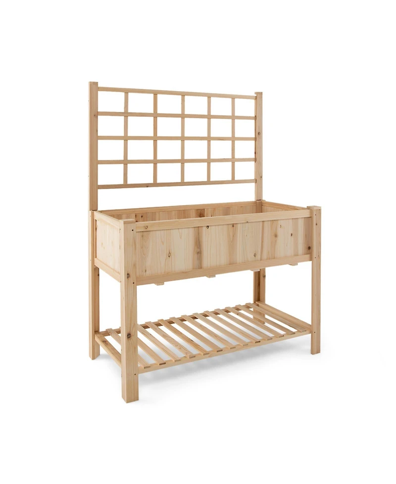 Raised Garden Bed Elevated Wooden Planter Box with Trellis
