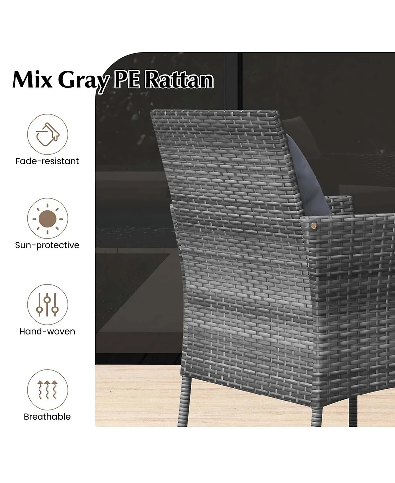 3 Pcs Patio Furniture Set witn Cushioned Chairs & Tempered Glass Coffee Table