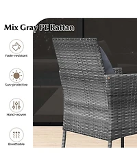 3 Pcs Patio Furniture Set witn Cushioned Chairs & Tempered Glass Coffee Table