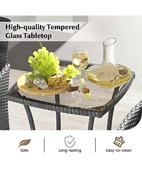 3 Pcs Patio Furniture Set witn Cushioned Chairs & Tempered Glass Coffee Table