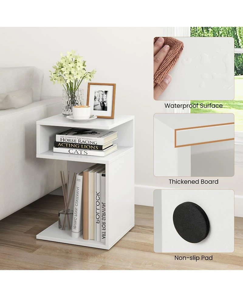 Inolait S-Shaped Side Table with Unique S-shaped Frame and 2 Open Compartments