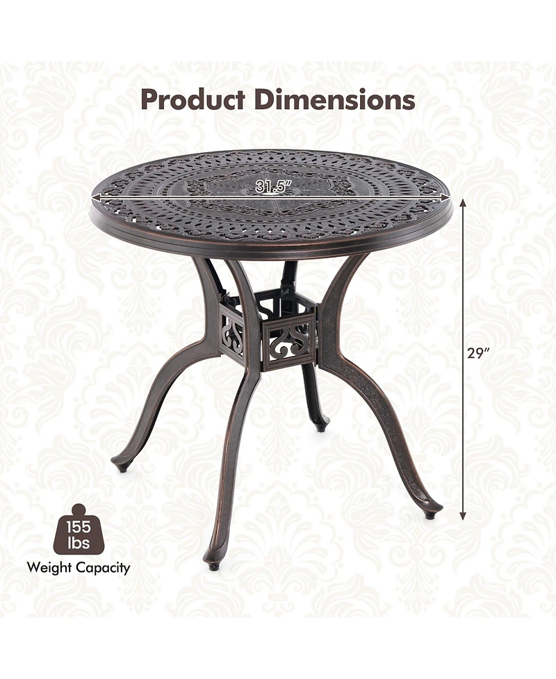 Sugift 31.5 Inch Cast Aluminum Table Patio Round Dining Table with Umbrella Hole