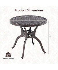 Sugift 31.5 Inch Cast Aluminum Table Patio Round Dining Table with Umbrella Hole
