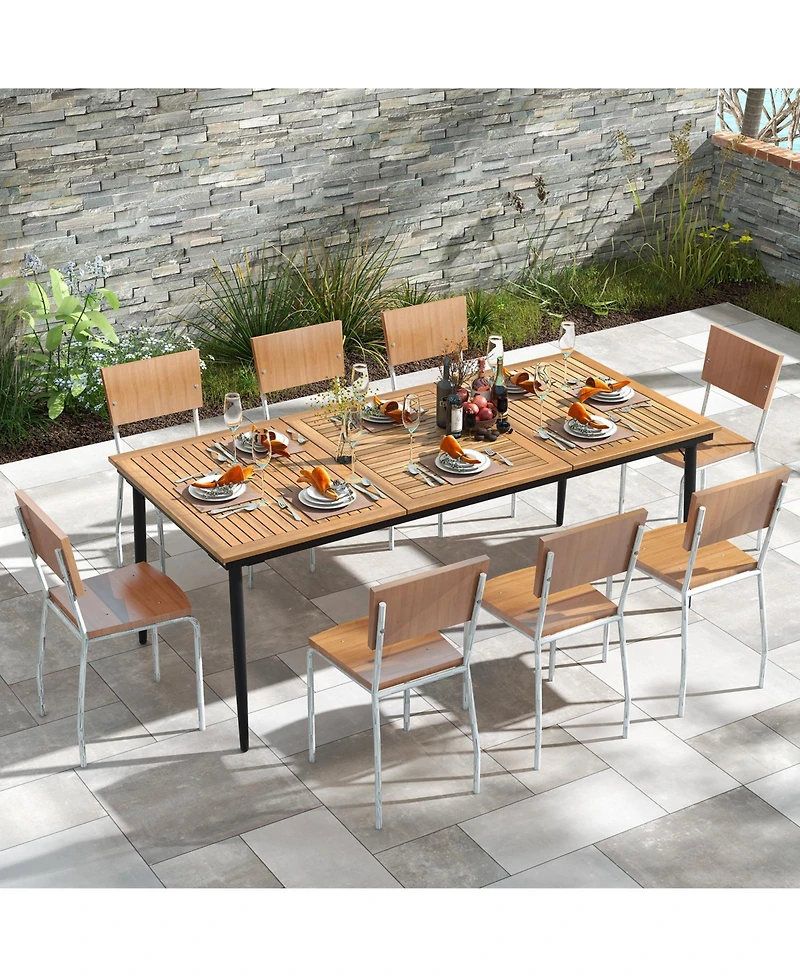 Sugift 79 Inch Acacia Wood Outdoor Dining Table for 8 with 1.9 Inch Umbrella Hole