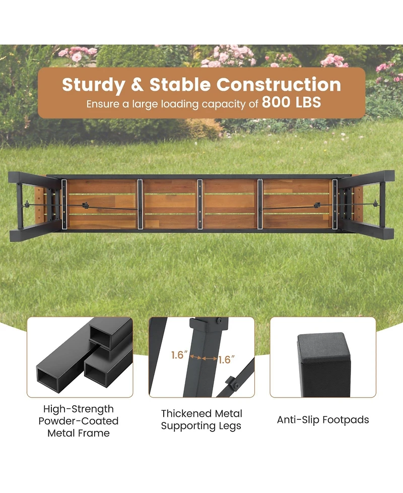 Sugift Outdoor Dining Table and Bench Set with Acacia Wood Top