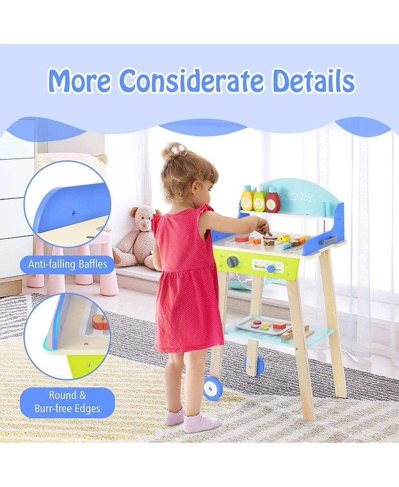 Gymax Kid's Pretend Barbecue Grill Play Set Toy Bbq Cooking Playset with Accessories