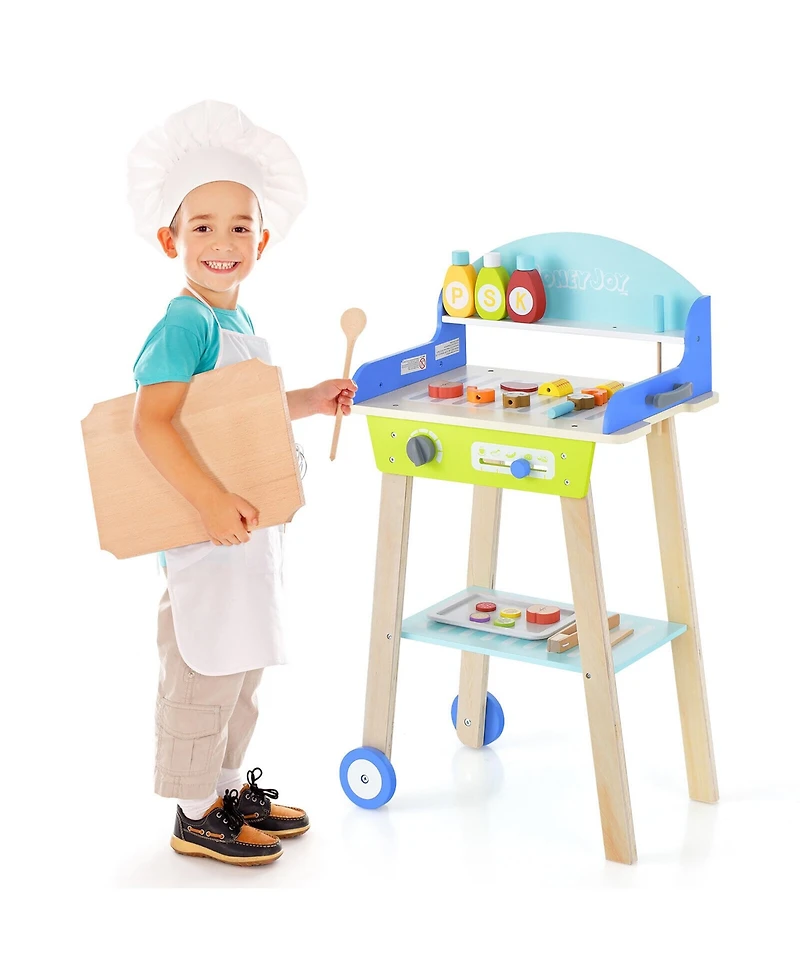 Gymax Kid's Pretend Barbecue Grill Play Set Toy Bbq Cooking Playset with Accessories