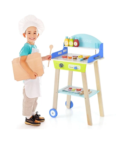 Gymax Kid's Pretend Barbecue Grill Play Set Toy Bbq Cooking Playset with Accessories