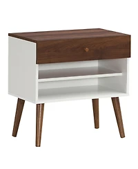 Sugift Mid-Century Nightstand with Drawer and Rubber Wood Legs