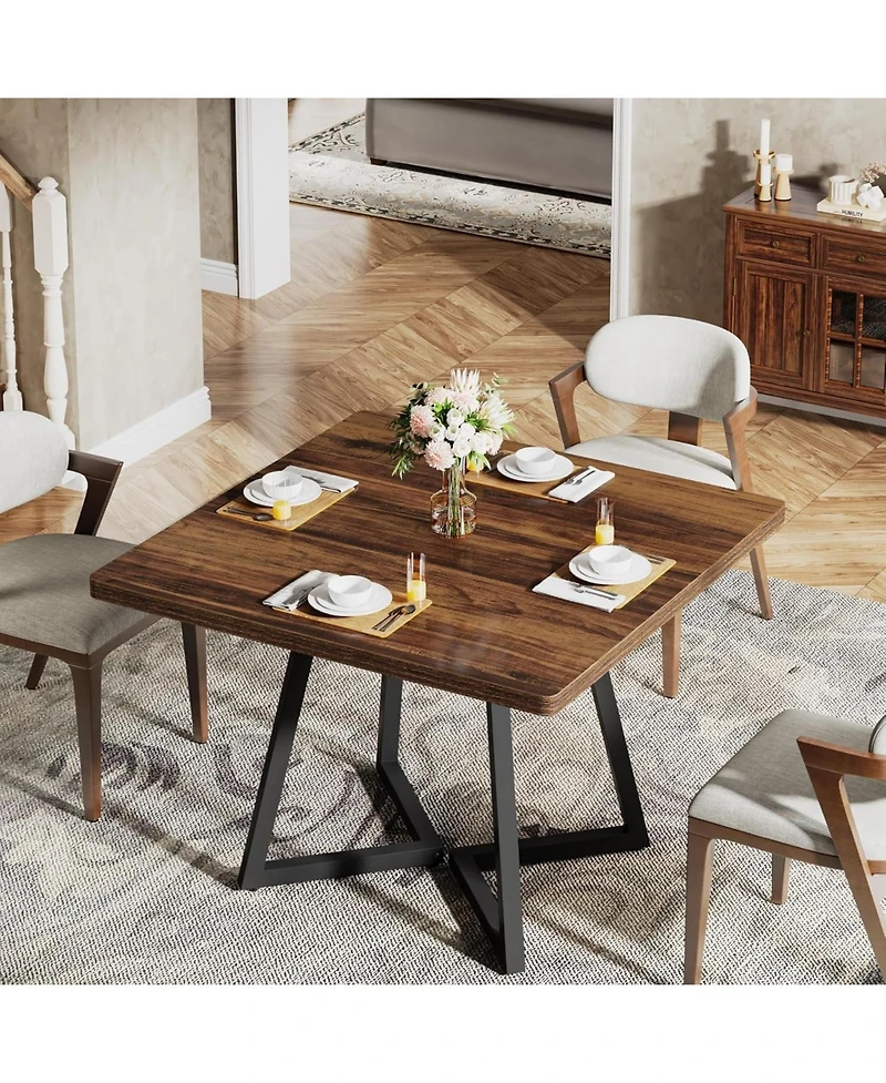 Tribesigns Square Dining Table for 4, 31.5" Industrial Dinner Table with Metal Base, Wood Kitchen Table for Dining Room, Small Space