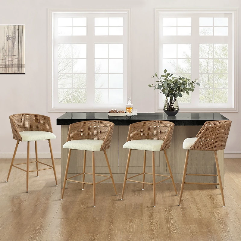Scandia-style Set of 4 Armless Counter Height Stool with Metal Base-Maison Boucle
