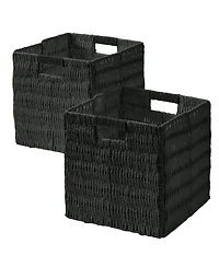 Ornavo Home Collapsible Paper Wicker 13 Inch Square Storage Cube Bin Basket - 2 Pack
