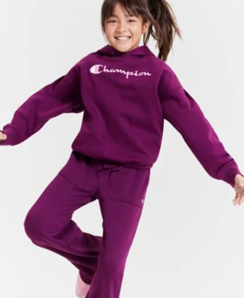 Champion Big Girls Logo Embroidered Tie Hem Hoodie Wide Leg Fleece Sweatpants