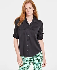 On 34th Women's Button-Front Long-Sleeve Satin Utility Shirt, Created for Macy's