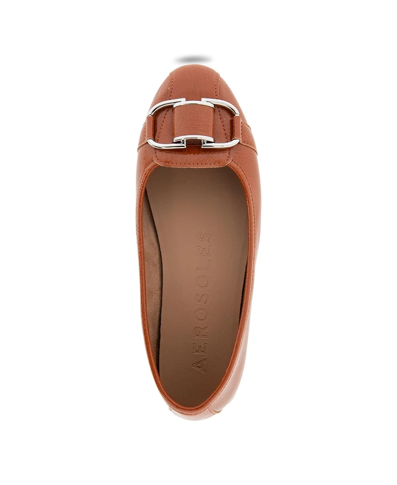 Aerosoles Women's Bentley Buckle Flats - Tan Patent Crinkled Faux Leather