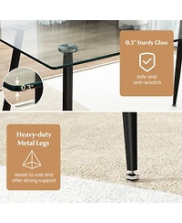 Glass Rectangular Dining Table with Metal Legs