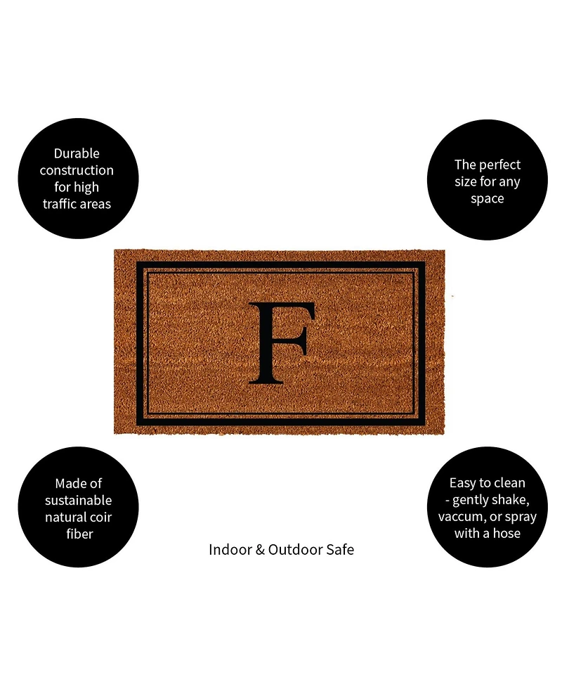 Evergreen Monogram Indoor Outdoor 100% Natural Coir Doormat 28" x 16" | Letter "F"