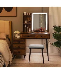 Sugift Vanity Makeup Table Set with Lighted Mirror