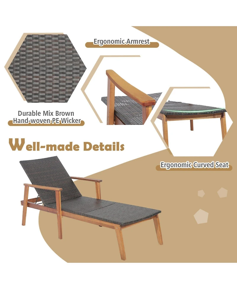 Inolait Sugift Patio Rattan Lounge Chair with 4-Position Adjustable Backrest