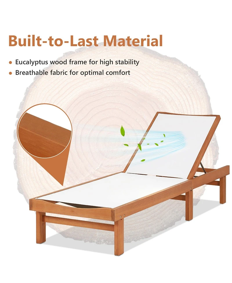 Inolait Sugift Outdoor Wood Chaise Lounge Chair with 5-Postion Adjustable Back