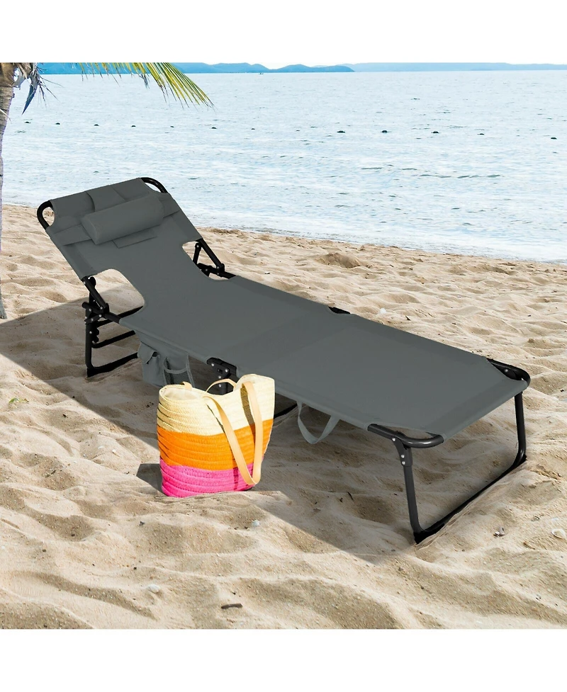 Inolait Folding Beach Grey Lounge Chair with Pillow for Outdoor